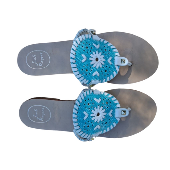 Jack Rogers Shoes - Jack Rogers Electric Palm Beach Turquoise & White Thong Sandals Sz.9
